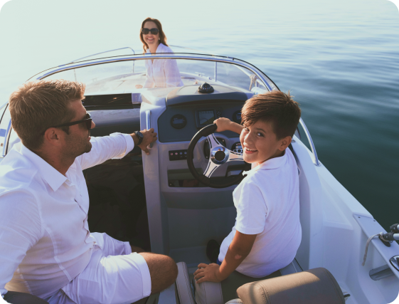 senior couple casual outfits with their son enjoy while riding boat sea sunset concept happy family selective focus